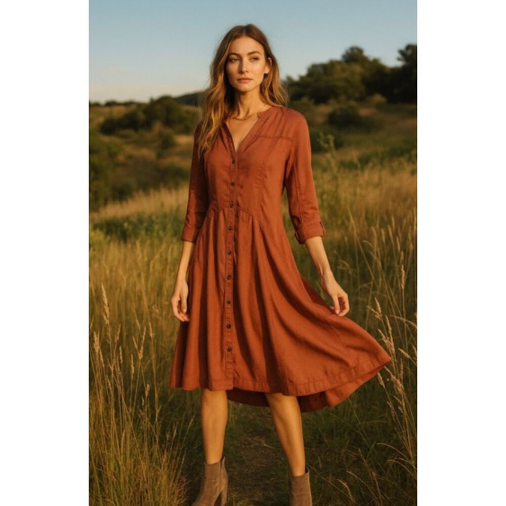 Holding Horses Anthropologie Shirt Dress Size 8 Mauve Lyocell Button Front - Picture 1 of 8